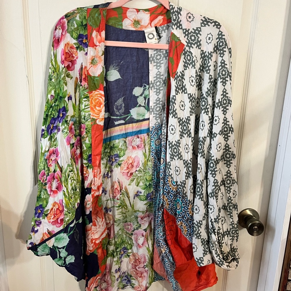 Anthropologie Floral and Geometric Patterned Kimono